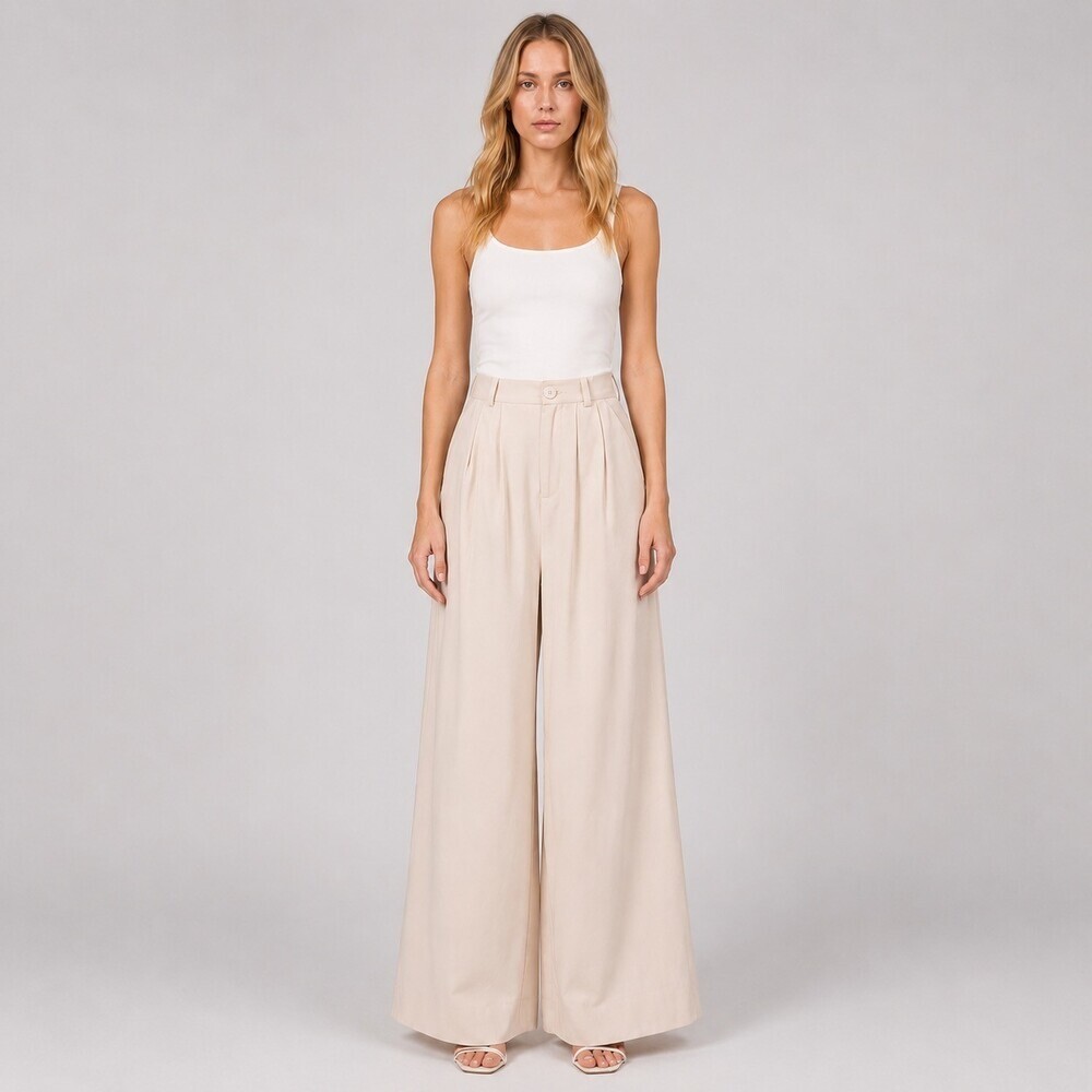 Nonchalant Label Fabi Pleated Wide Leg Pants in oat beige size medium